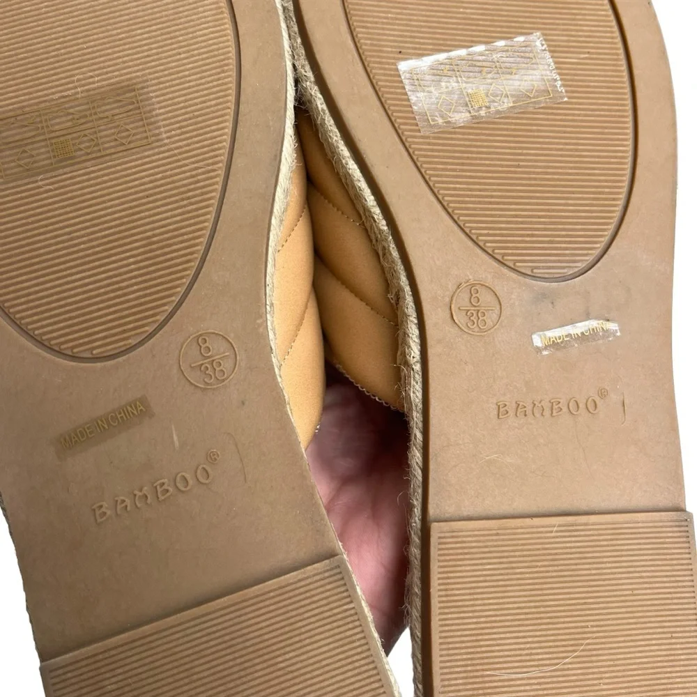 Bamboo Women’s Size 8 Tan, Espadrille, Closed Toe, Quilted, Woven Sandals, Mules